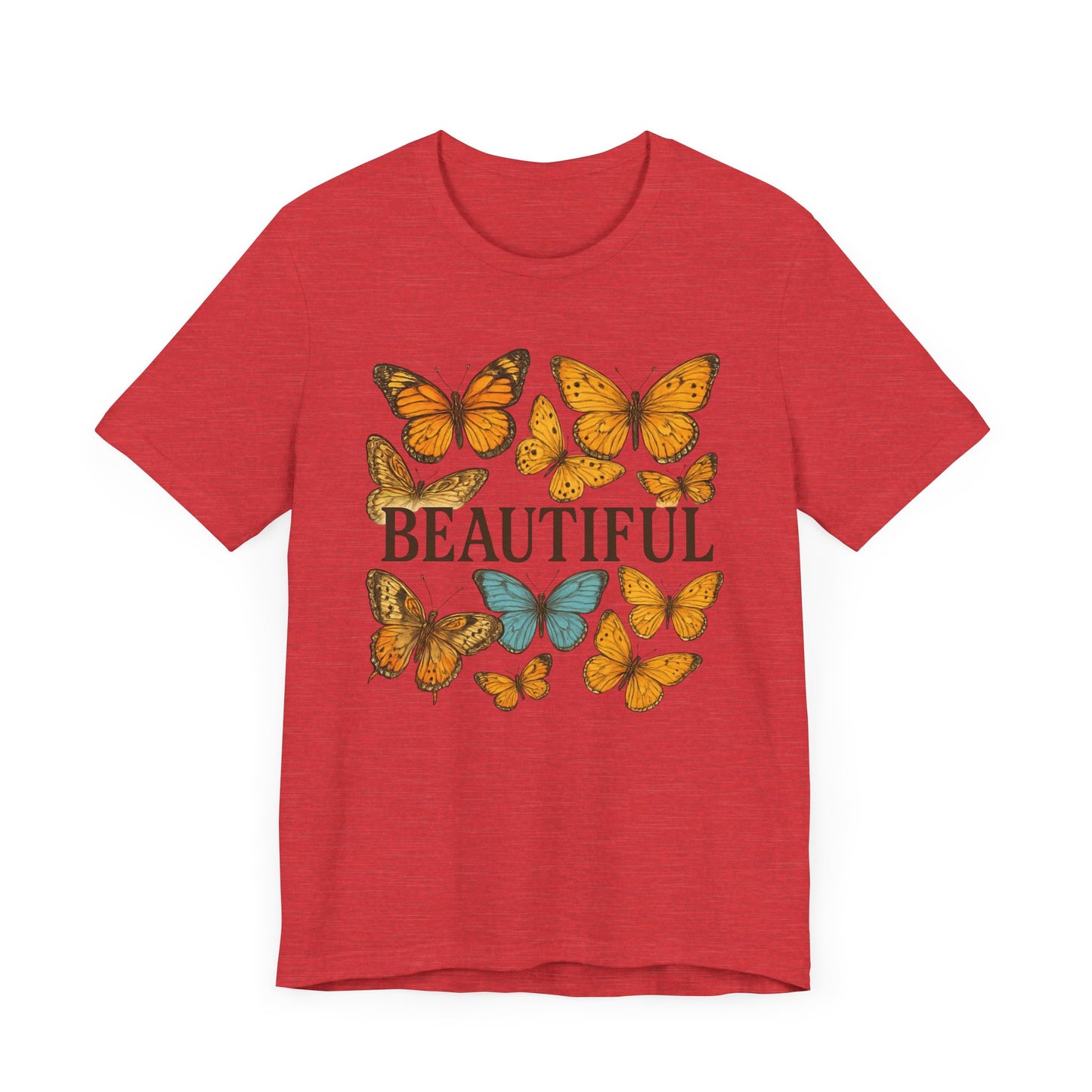 T-Shirt - 'BEAUTIFUL' Yellow Butterfly Design Short Sleeve Tee