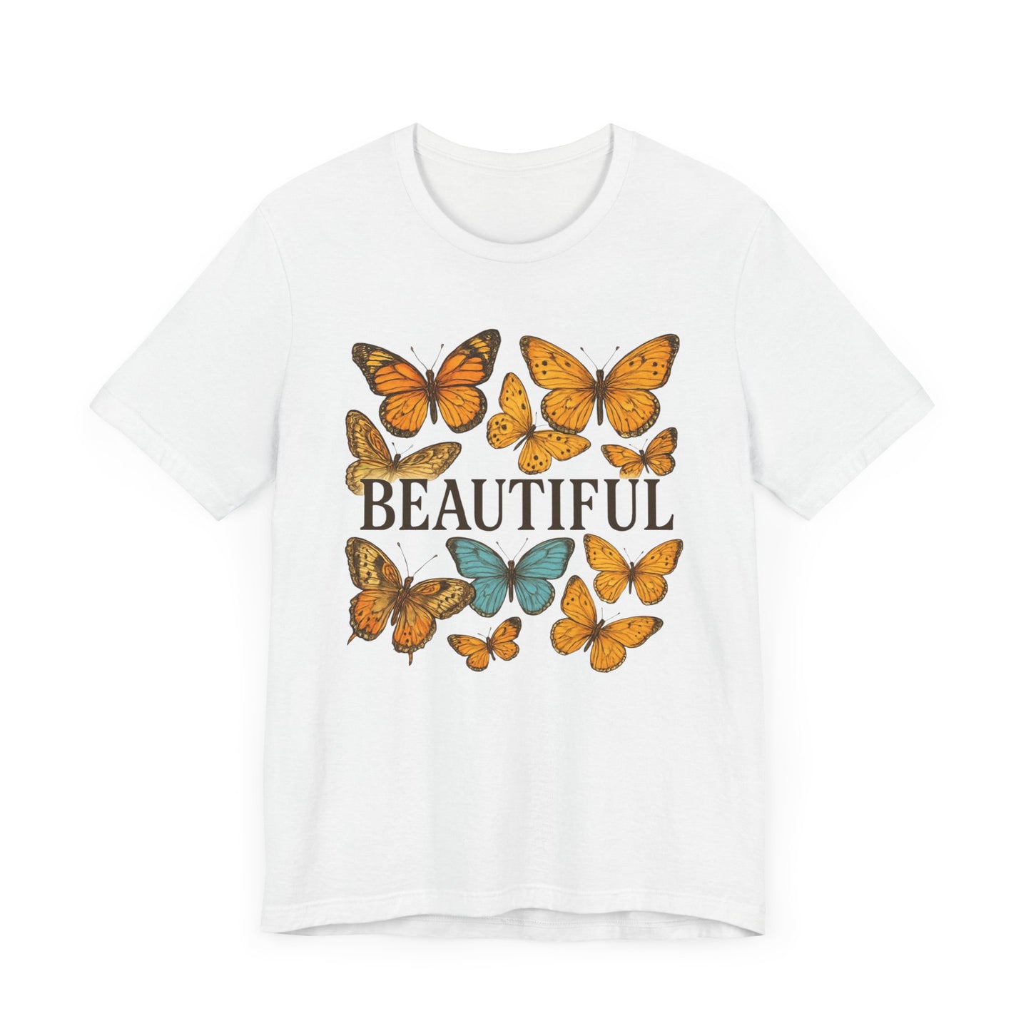 T-Shirt - 'BEAUTIFUL' Yellow Butterfly Design Short Sleeve Tee