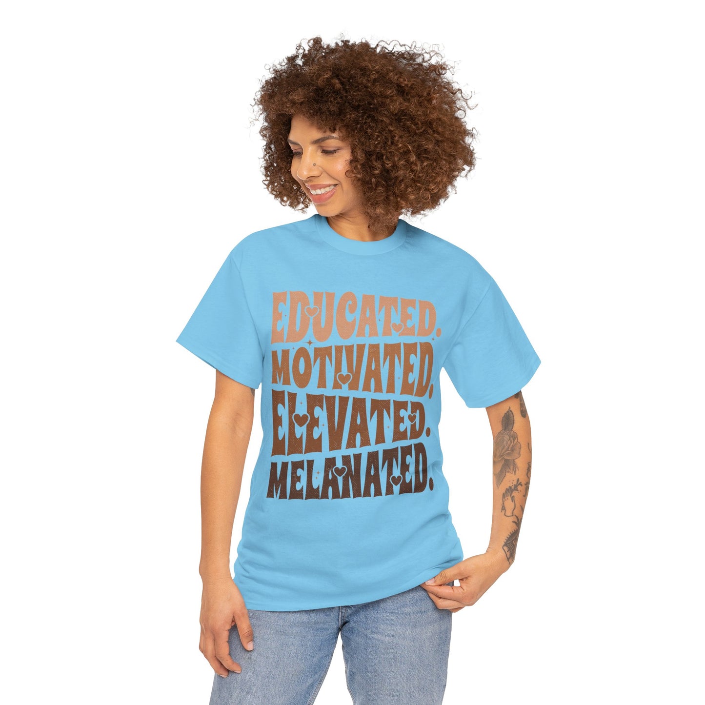 Empowerment Tee - Educated, Motivated, Elevated, Melanated Print