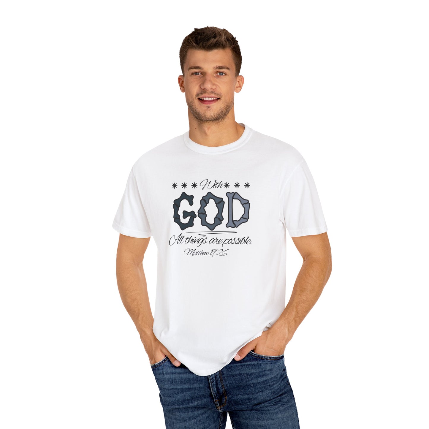Faith Inspired T-shirt Matthew 19:26 Monochrome Design