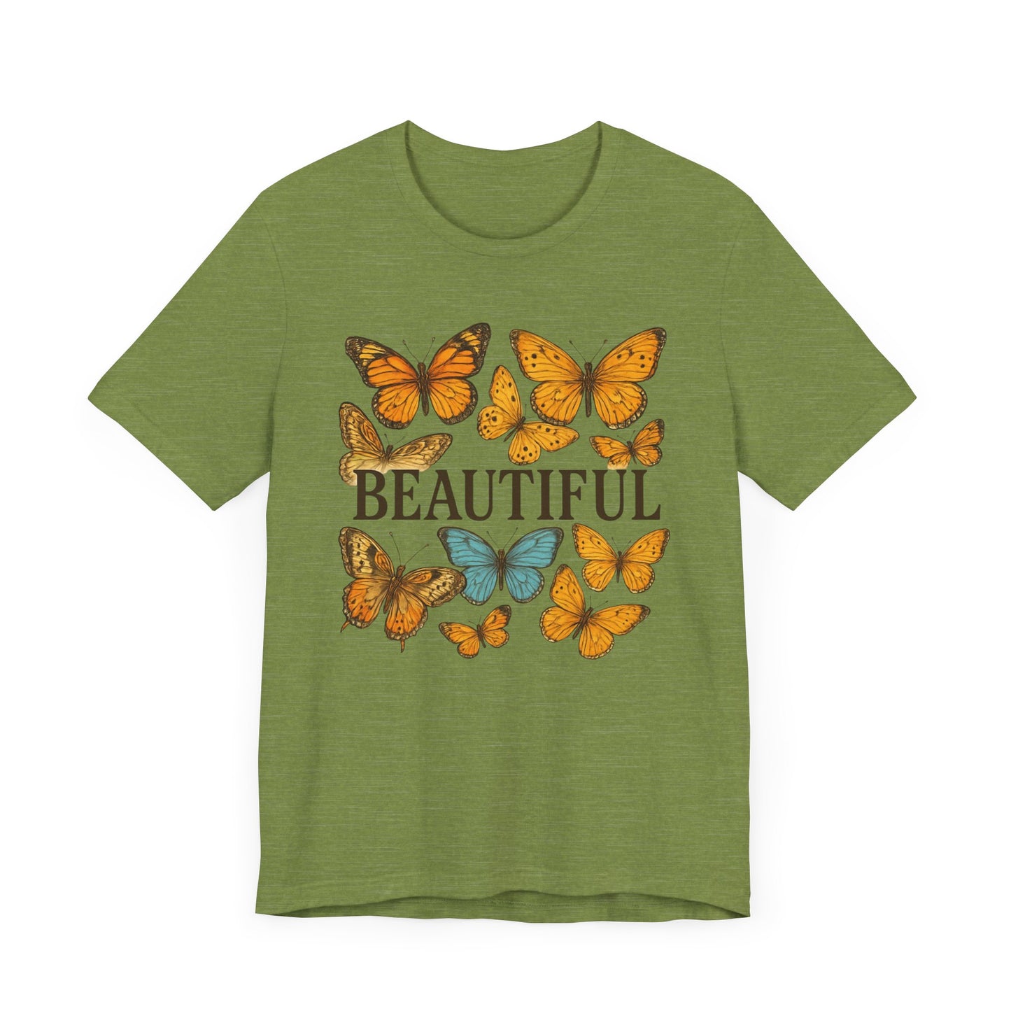 T-Shirt - 'BEAUTIFUL' Yellow Butterfly Design Short Sleeve Tee