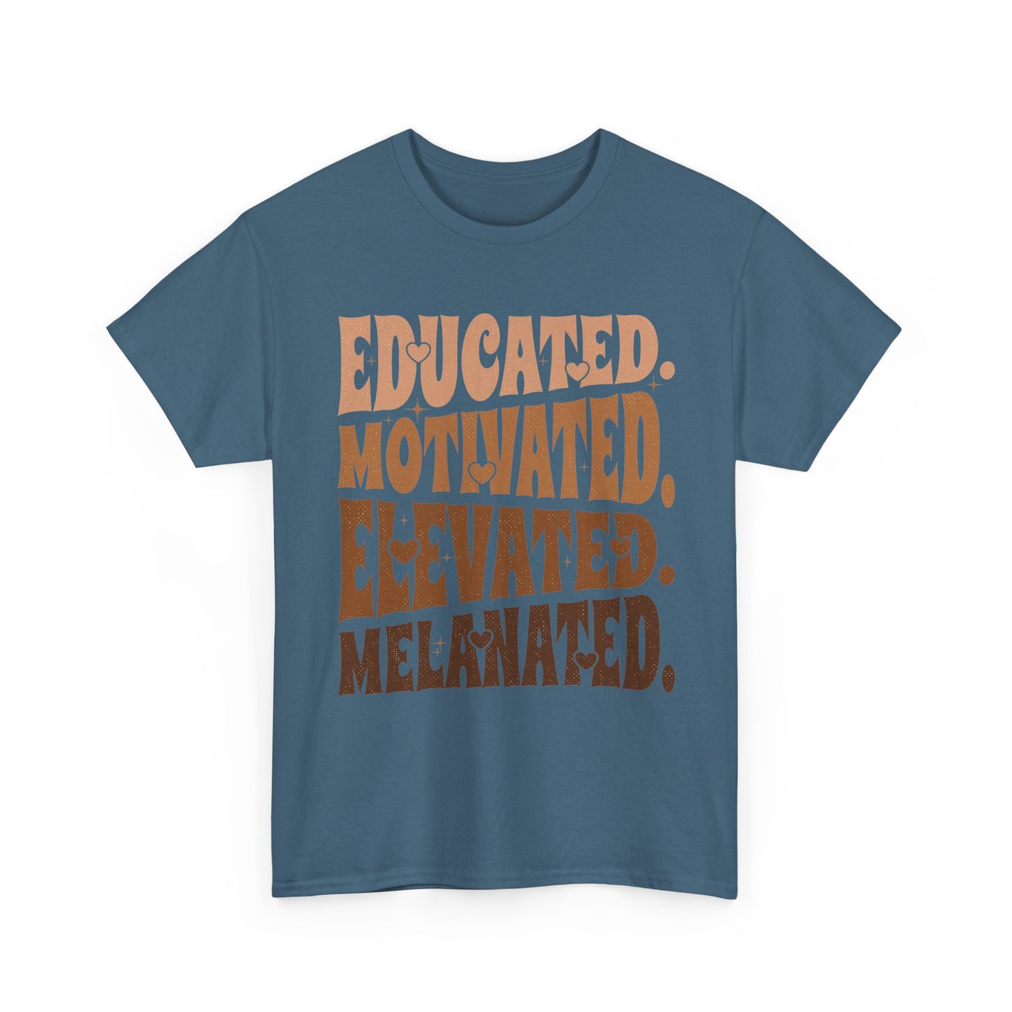 Empowerment Tee - Educated, Motivated, Elevated, Melanated Print