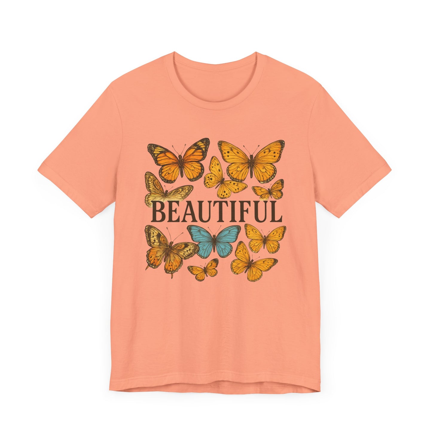 T-Shirt - 'BEAUTIFUL' Yellow Butterfly Design Short Sleeve Tee