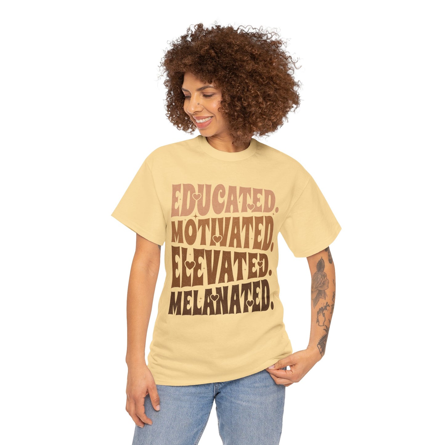Empowerment Tee - Educated, Motivated, Elevated, Melanated Print