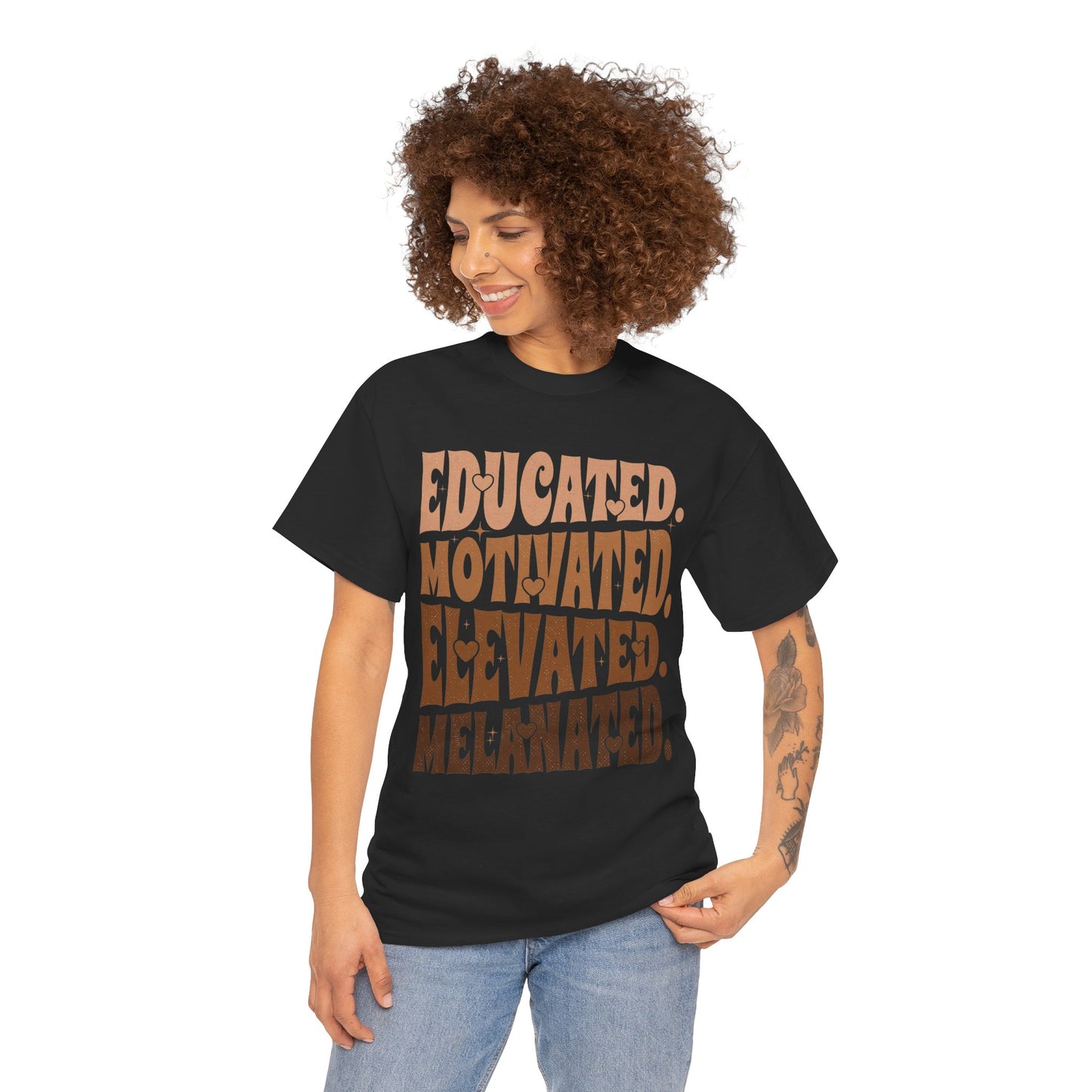 Empowerment Tee - Educated, Motivated, Elevated, Melanated Print