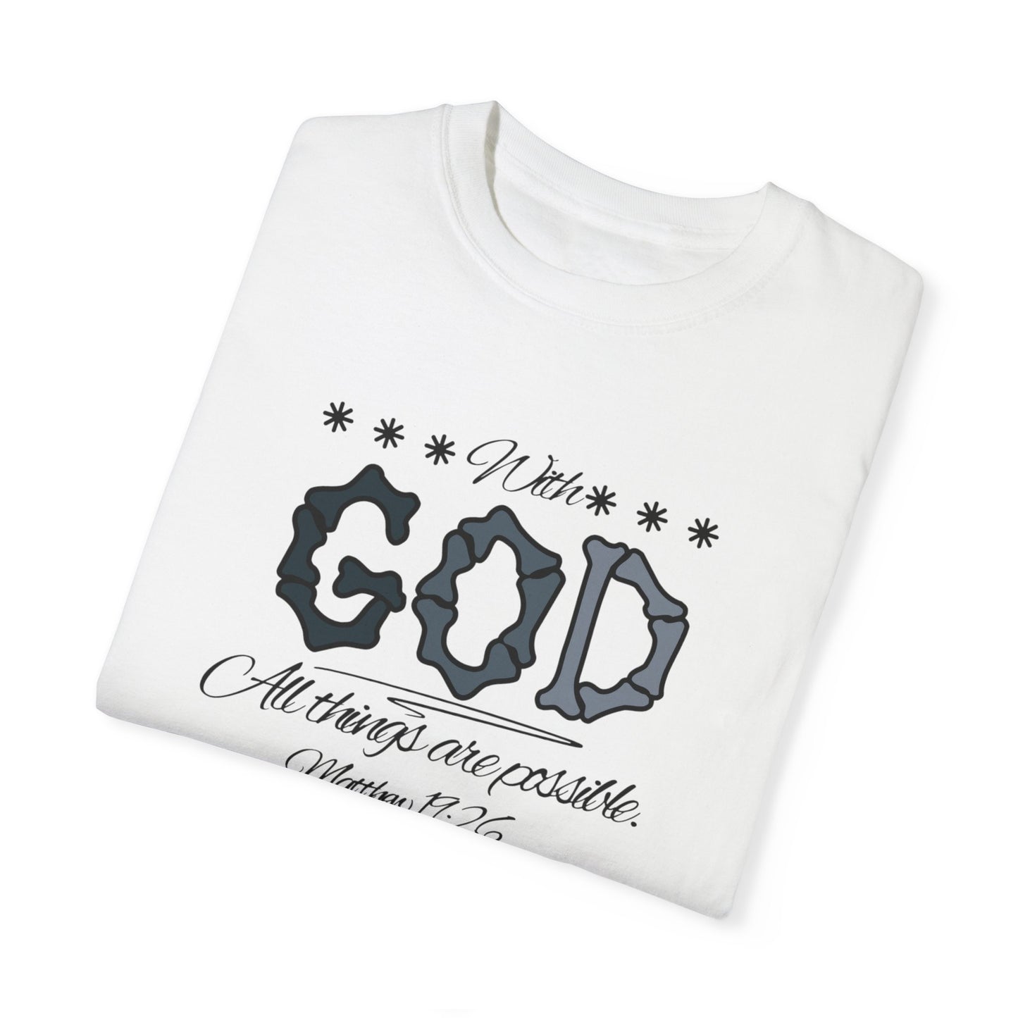 Faith Inspired T-shirt Matthew 19:26 Monochrome Design