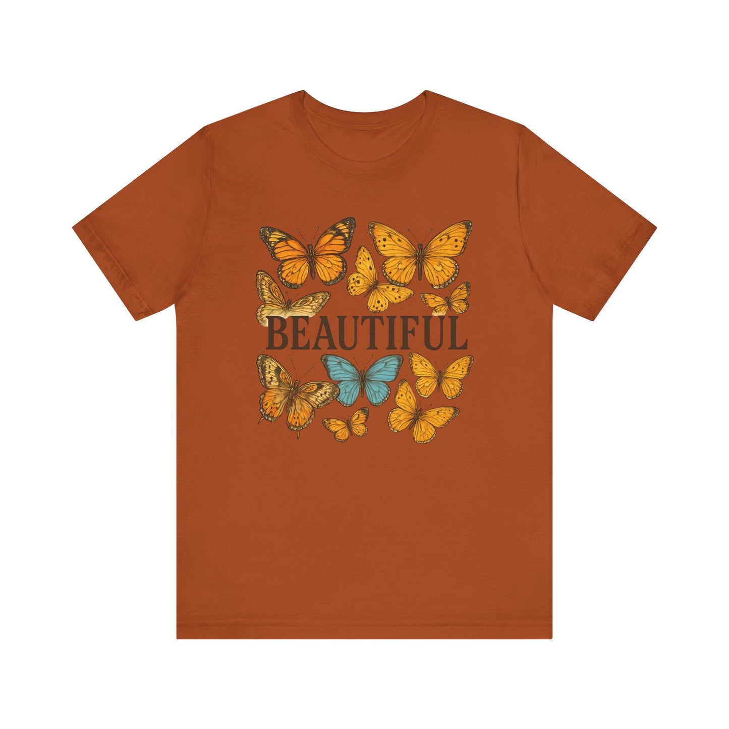 T-Shirt - 'BEAUTIFUL' Yellow Butterfly Design Short Sleeve Tee