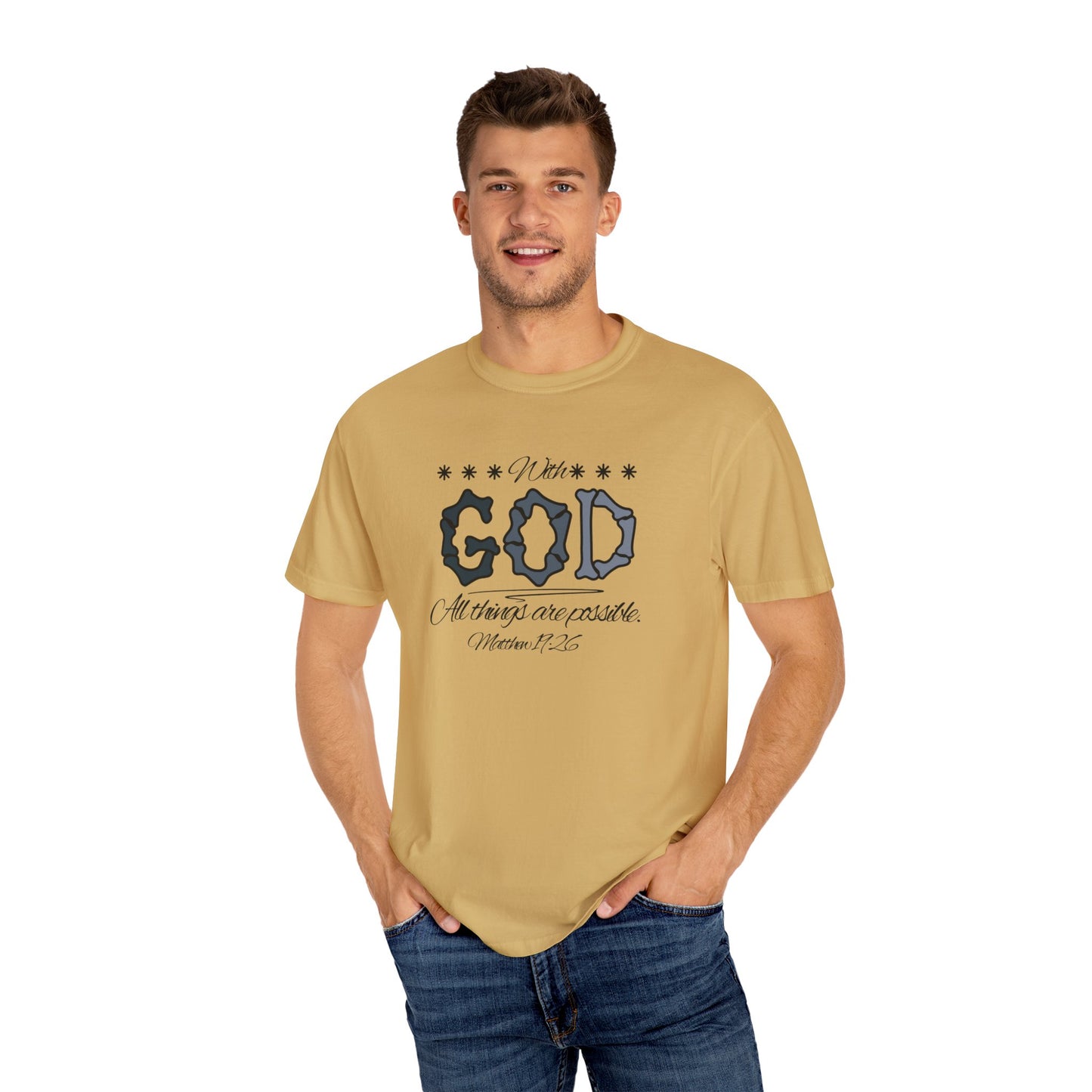 Faith Inspired T-shirt Matthew 19:26 Monochrome Design