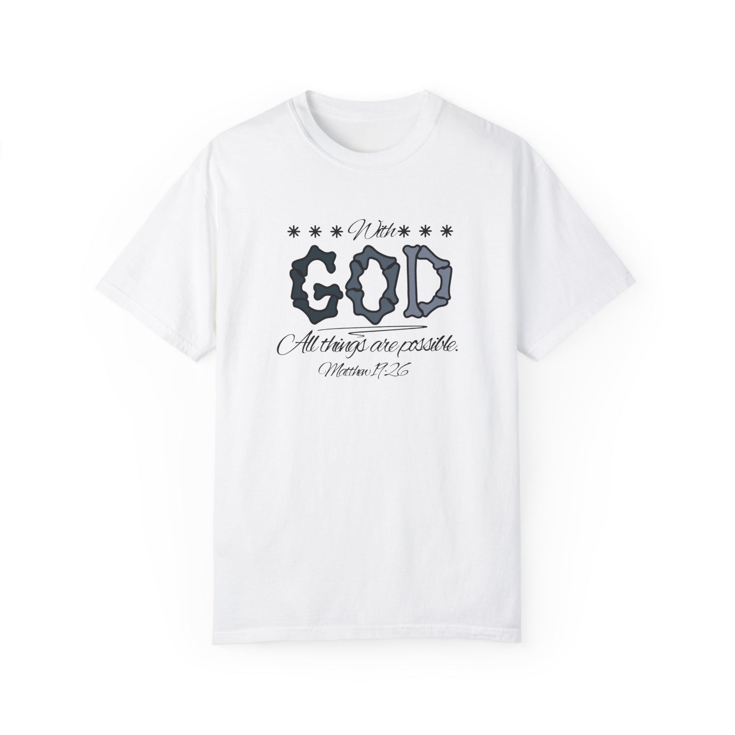 Faith Inspired T-shirt Matthew 19:26 Monochrome Design