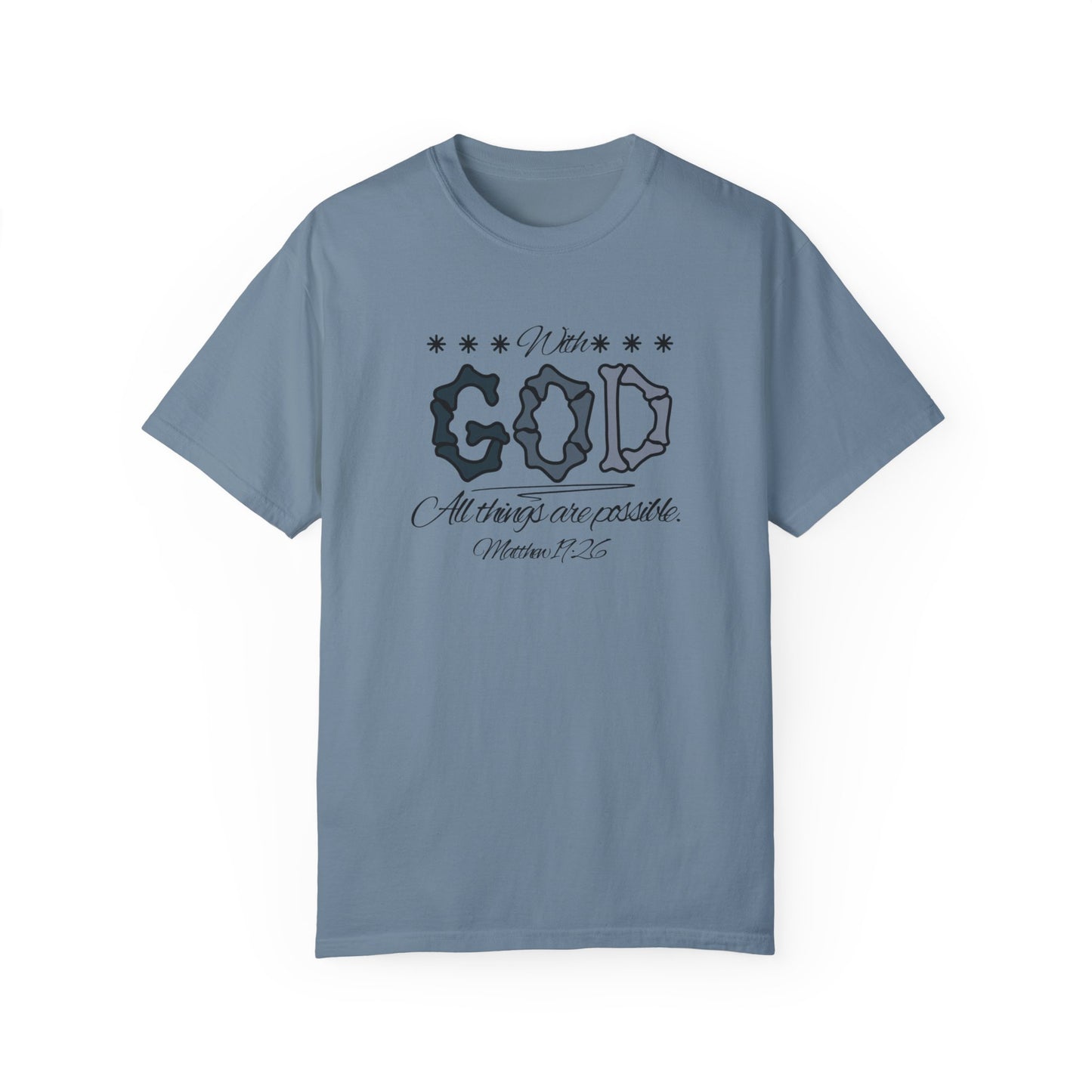 Faith Inspired T-shirt Matthew 19:26 Monochrome Design