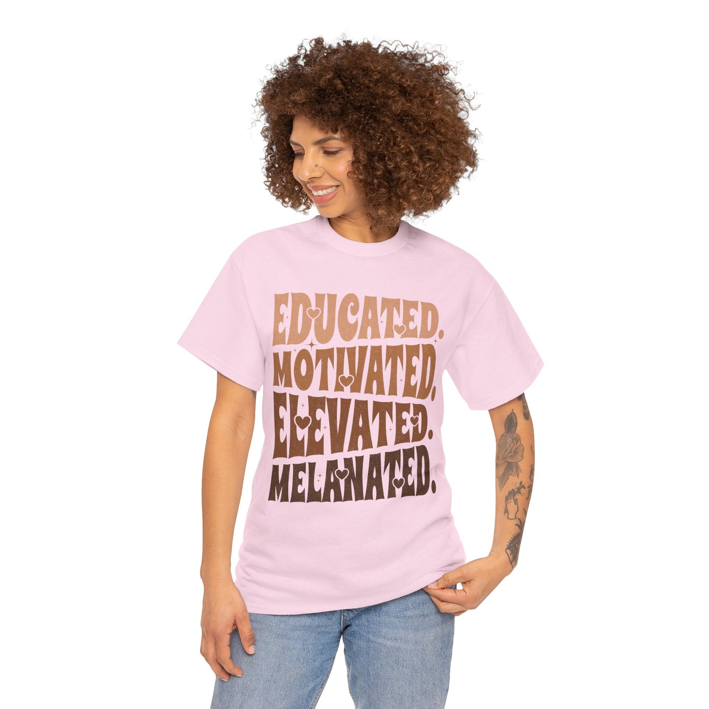 Empowerment Tee - Educated, Motivated, Elevated, Melanated Print