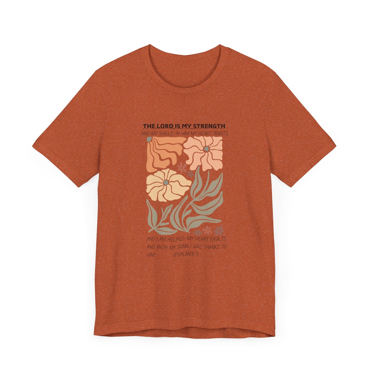 Boho Retro Flower T-shirt with Psalm 28:7