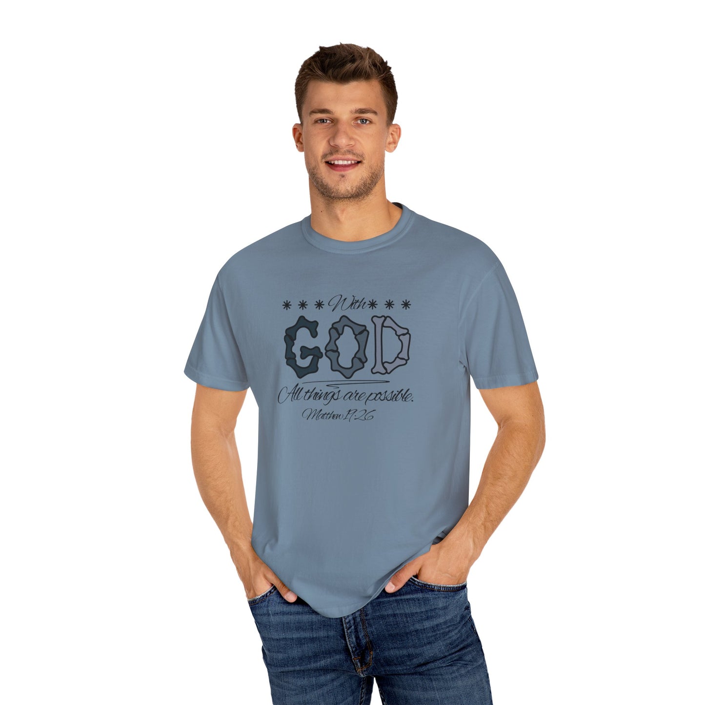 Faith Inspired T-shirt Matthew 19:26 Monochrome Design