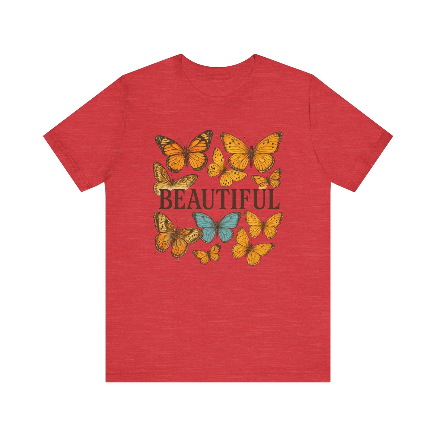 T-Shirt - 'BEAUTIFUL' Yellow Butterfly Design Short Sleeve Tee