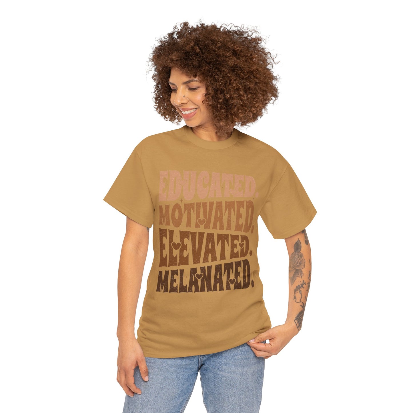 Empowerment Tee - Educated, Motivated, Elevated, Melanated Print