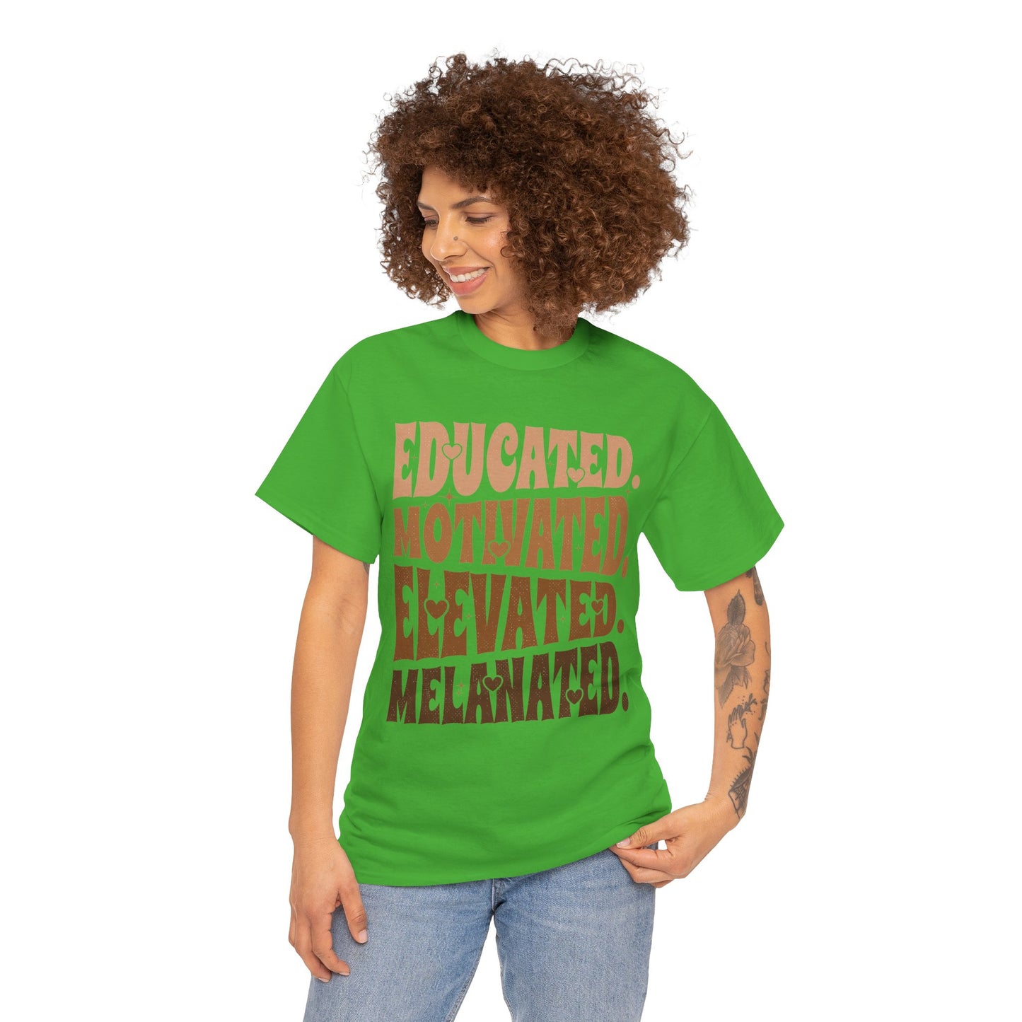 Empowerment Tee - Educated, Motivated, Elevated, Melanated Print