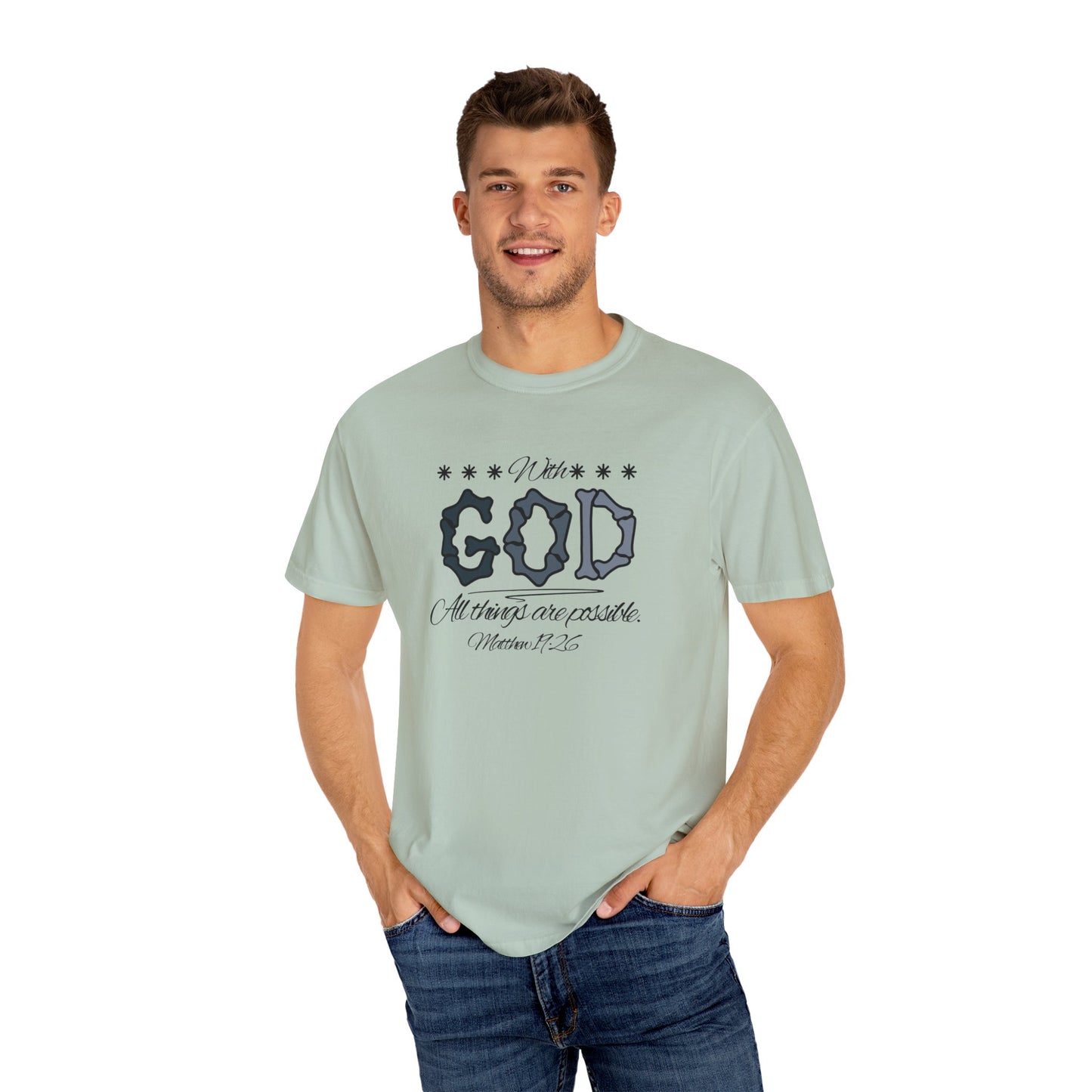 Faith Inspired T-shirt Matthew 19:26 Monochrome Design