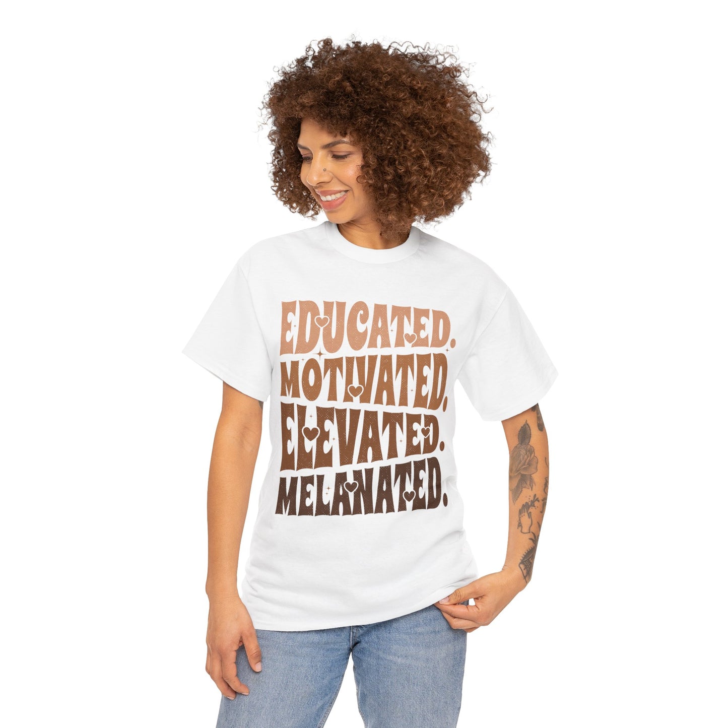 Empowerment Tee - Educated, Motivated, Elevated, Melanated Print