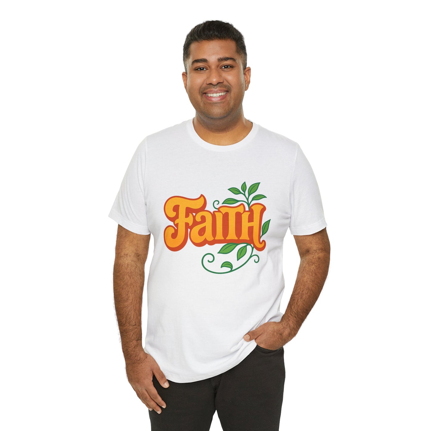 Faith Unisex Tee - Bold Orange with Green Leaves