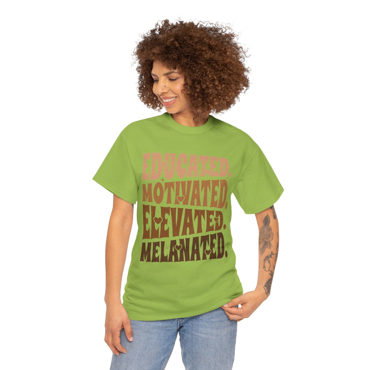 Empowerment Tee - Educated, Motivated, Elevated, Melanated Print