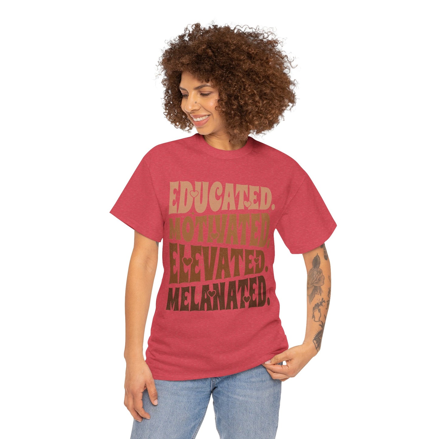 Empowerment Tee - Educated, Motivated, Elevated, Melanated Print