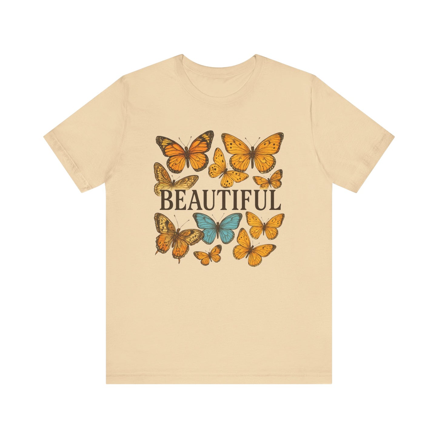T-Shirt - 'BEAUTIFUL' Yellow Butterfly Design Short Sleeve Tee