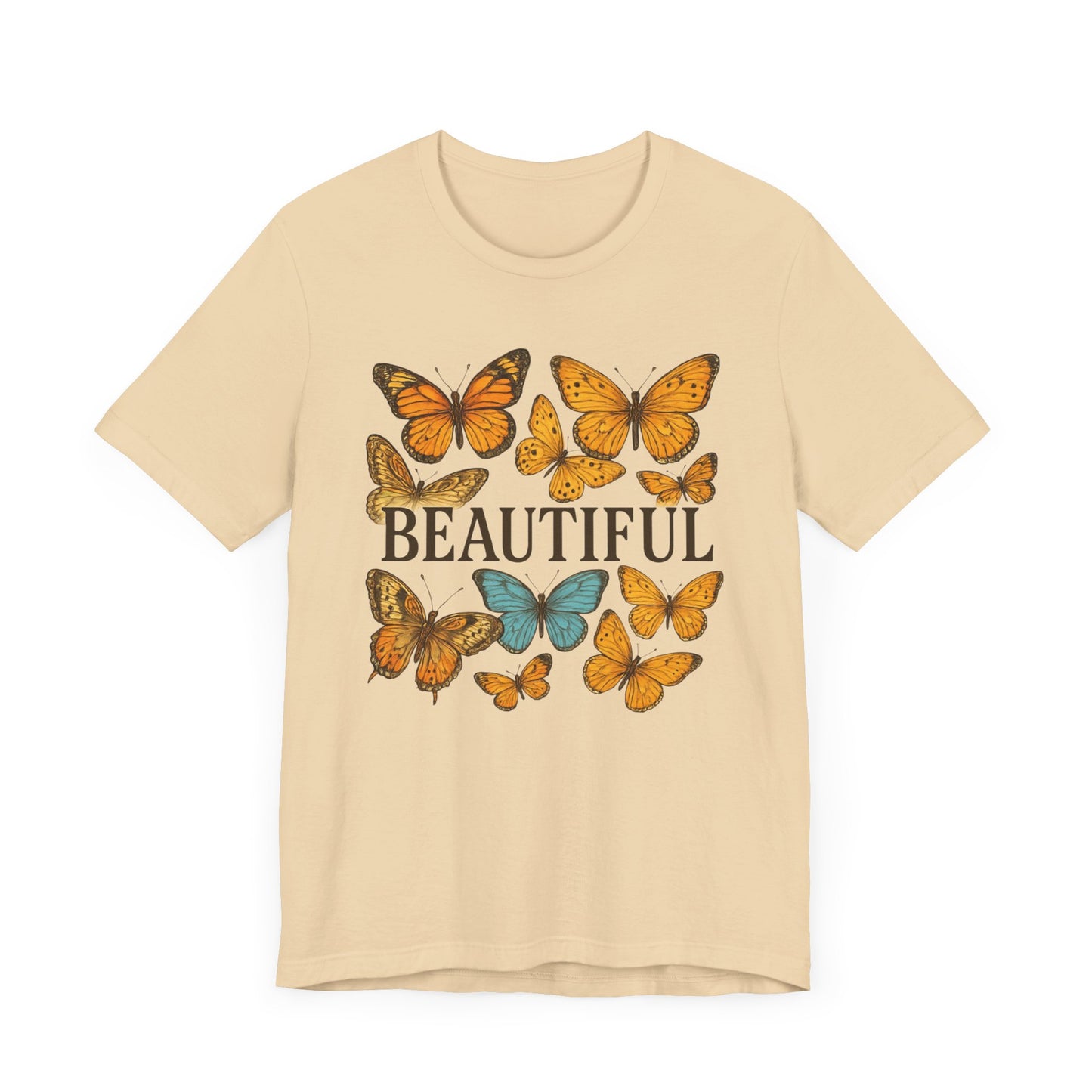 T-Shirt - 'BEAUTIFUL' Yellow Butterfly Design Short Sleeve Tee