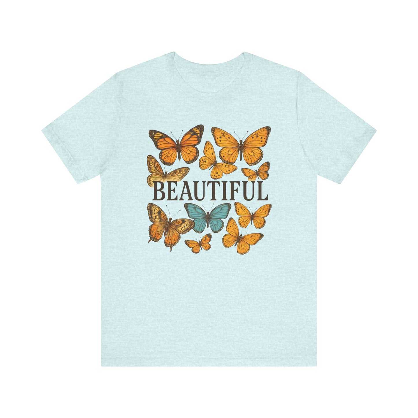 T-Shirt - 'BEAUTIFUL' Yellow Butterfly Design Short Sleeve Tee