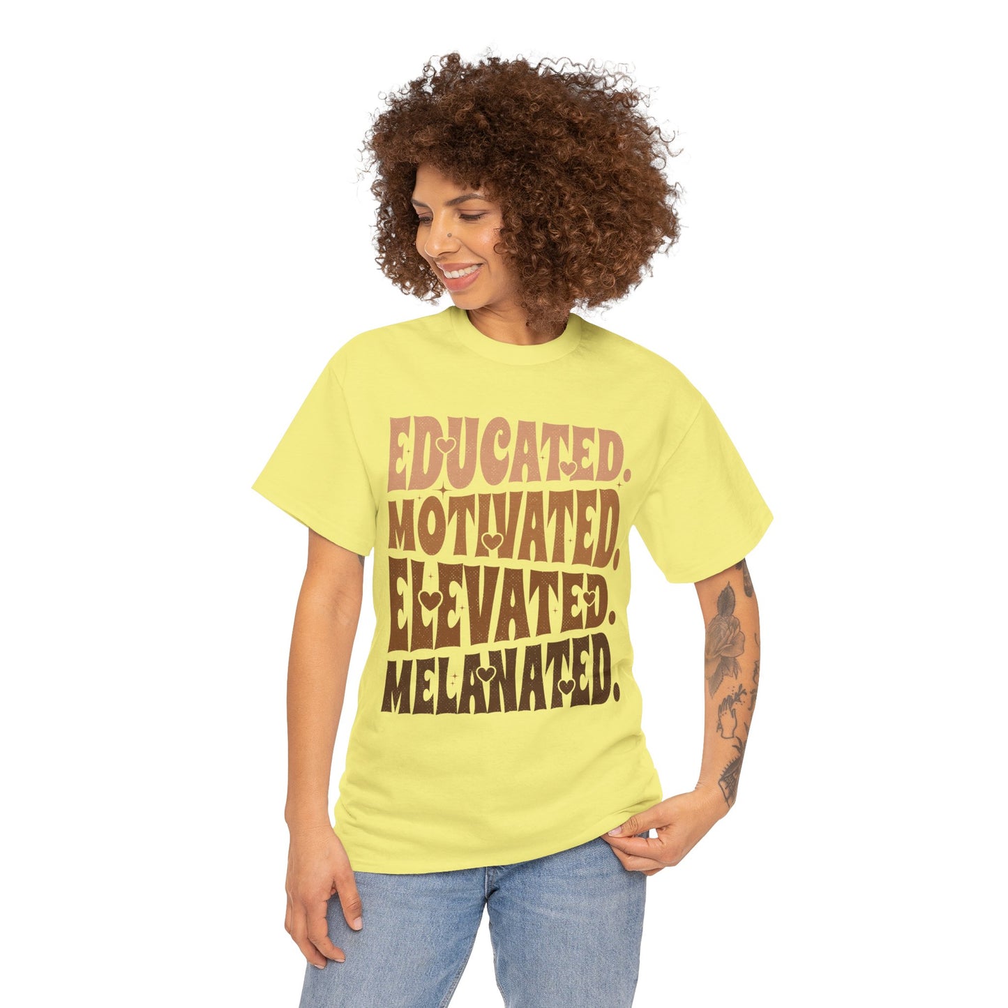 Empowerment Tee - Educated, Motivated, Elevated, Melanated Print