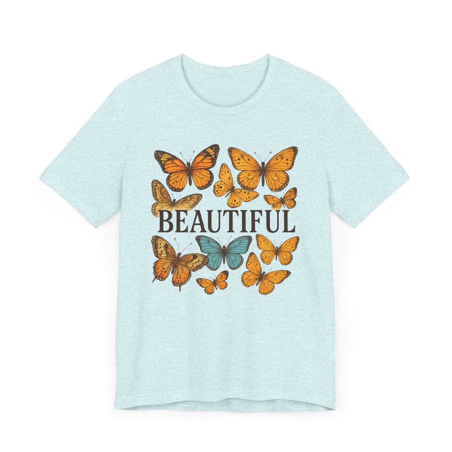 T-Shirt - 'BEAUTIFUL' Yellow Butterfly Design Short Sleeve Tee