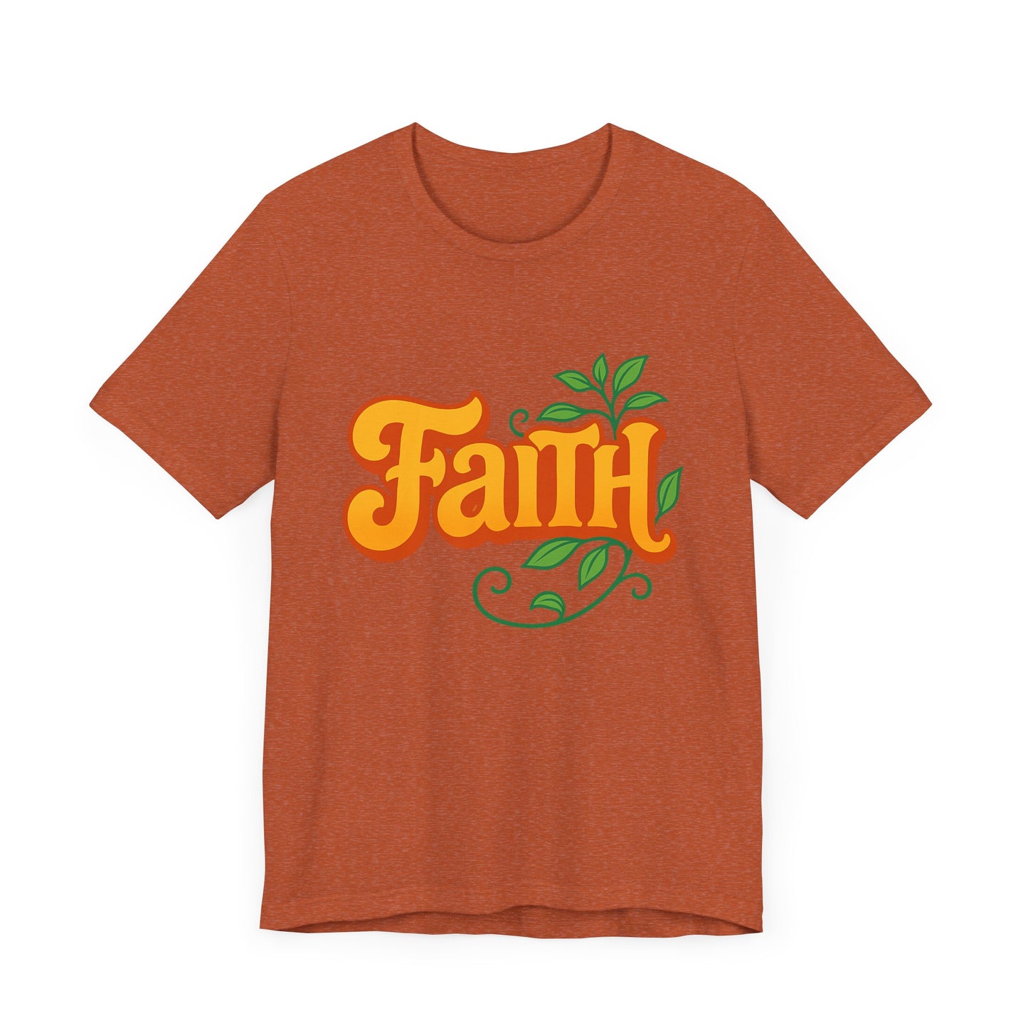 Faith Unisex Tee - Bold Orange with Green Leaves