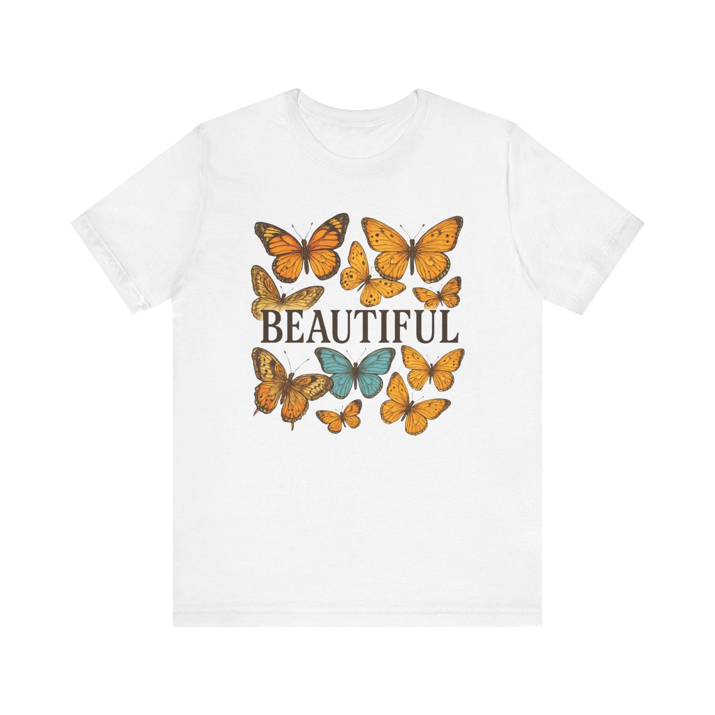 T-Shirt - 'BEAUTIFUL' Yellow Butterfly Design Short Sleeve Tee
