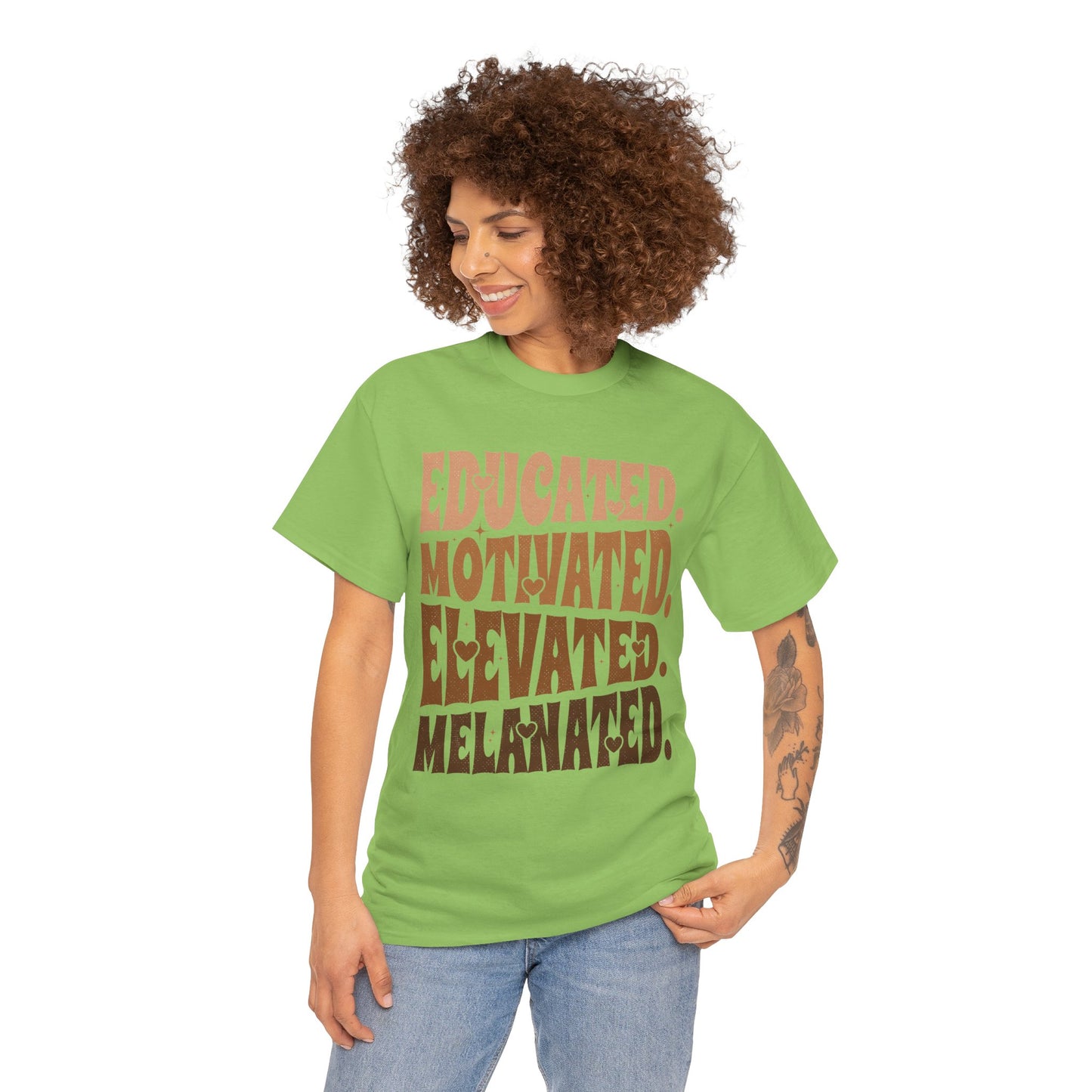 Empowerment Tee - Educated, Motivated, Elevated, Melanated Print