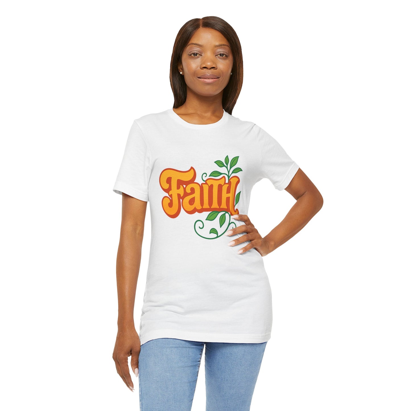 Faith Unisex Tee - Bold Orange with Green Leaves