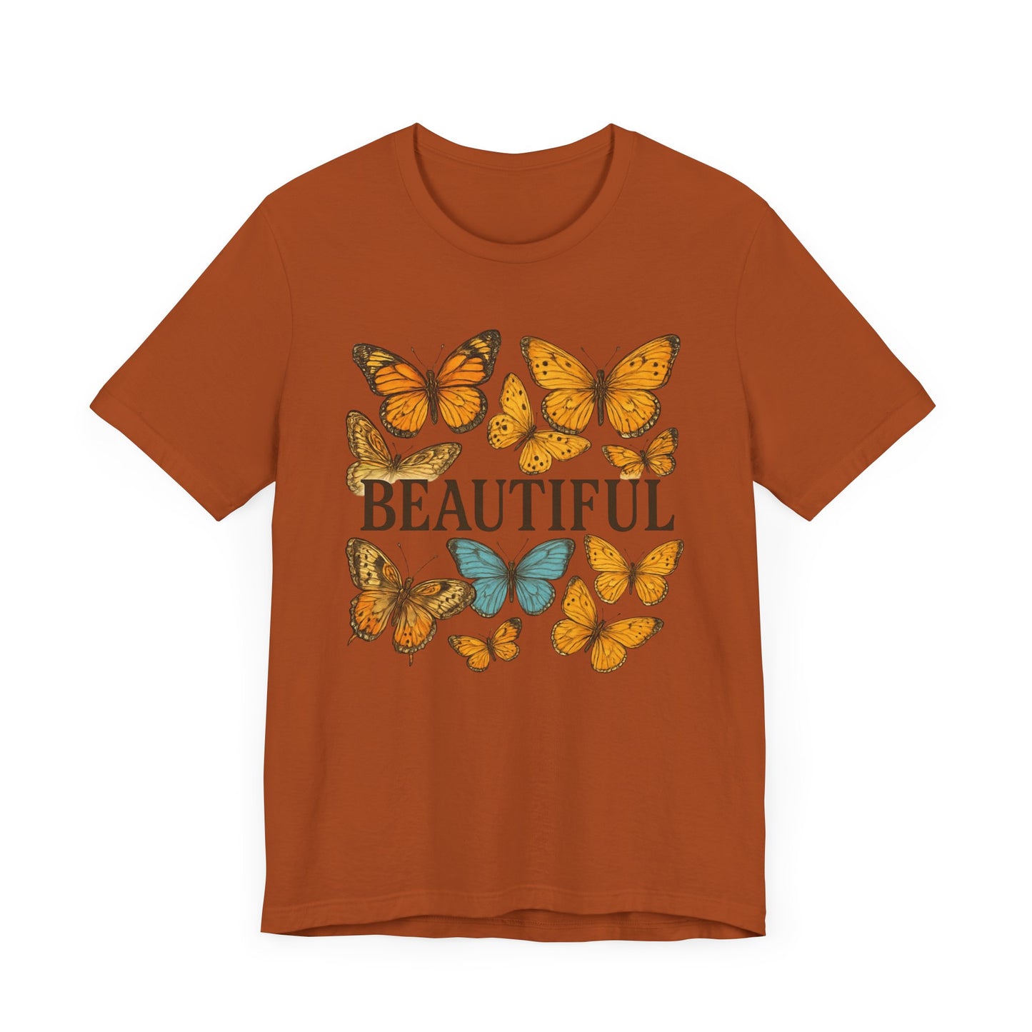 T-Shirt - 'BEAUTIFUL' Yellow Butterfly Design Short Sleeve Tee