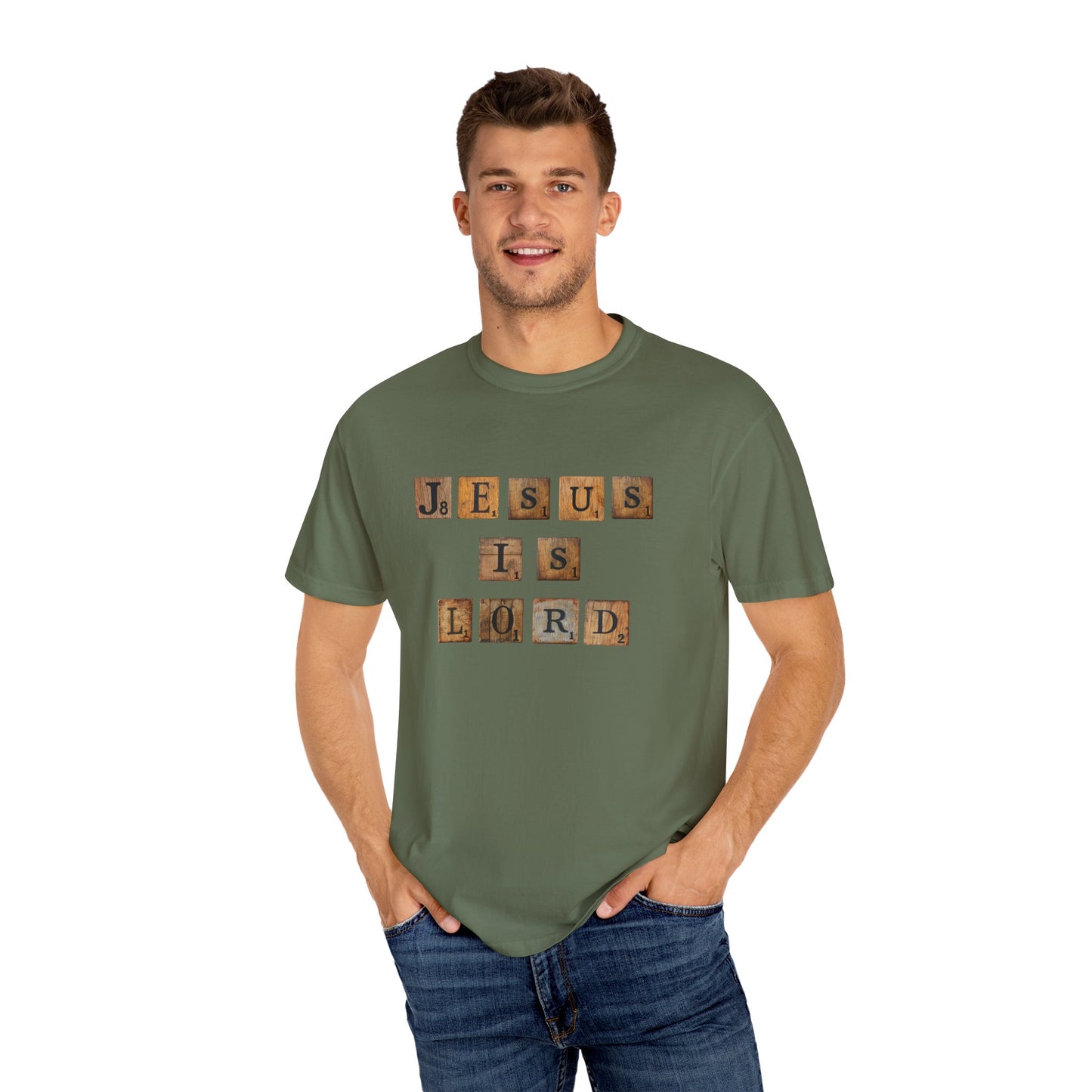 Jesus is Lord Scrabble Tile Unisex Garment-Dyed T-shirt