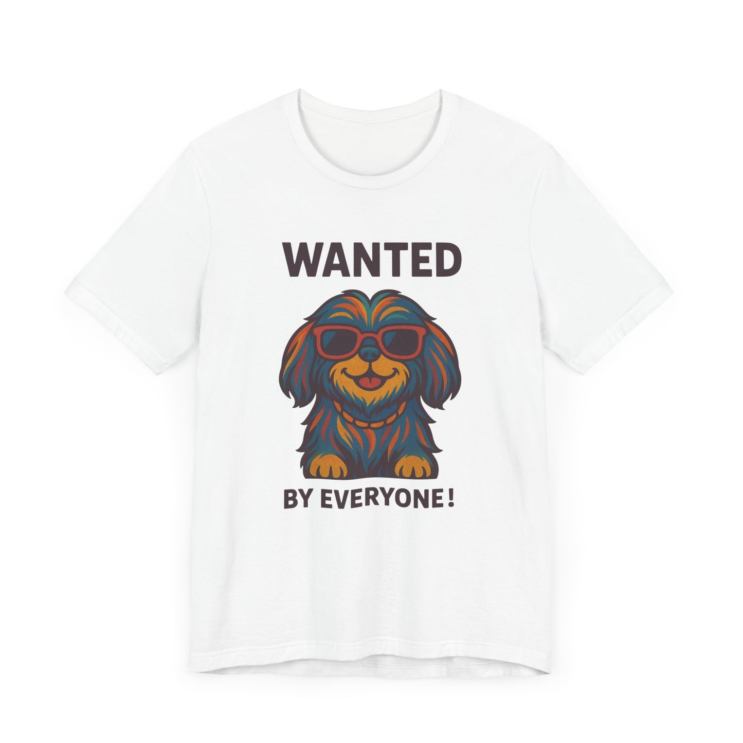 Shitzu Unisex Tee with Multicolored Fur and Sunglasses Design