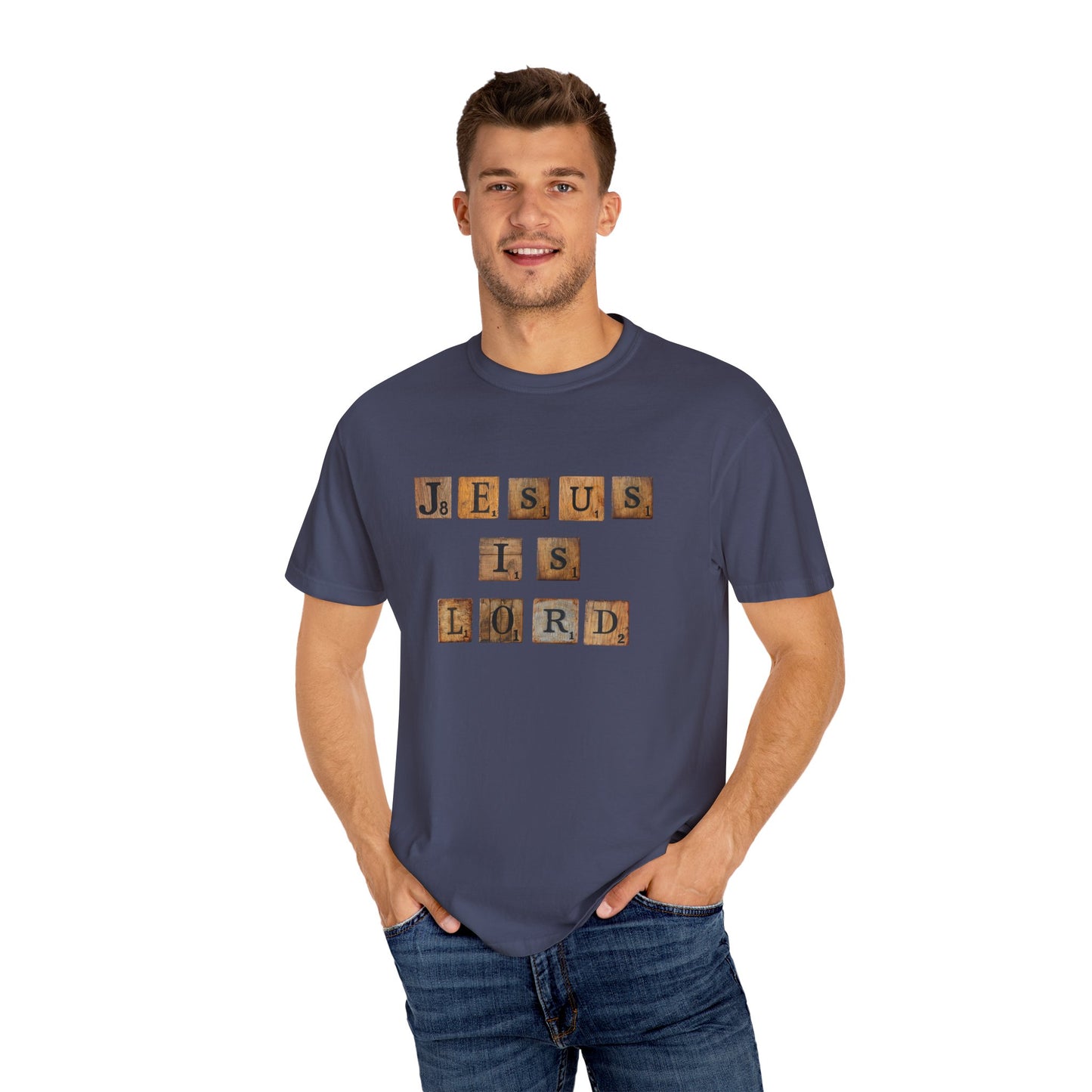 Jesus is Lord Scrabble Tile Unisex Garment-Dyed T-shirt