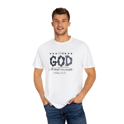 Faith Inspired T-shirt Matthew 19:26 Monochrome Design