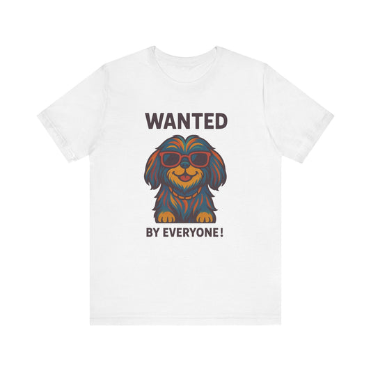 Shitzu Unisex Tee with Multicolored Fur and Sunglasses Design