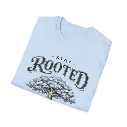 Stay Rooted Tree T-Shirt — Colossians 2:7 Scripture Tee