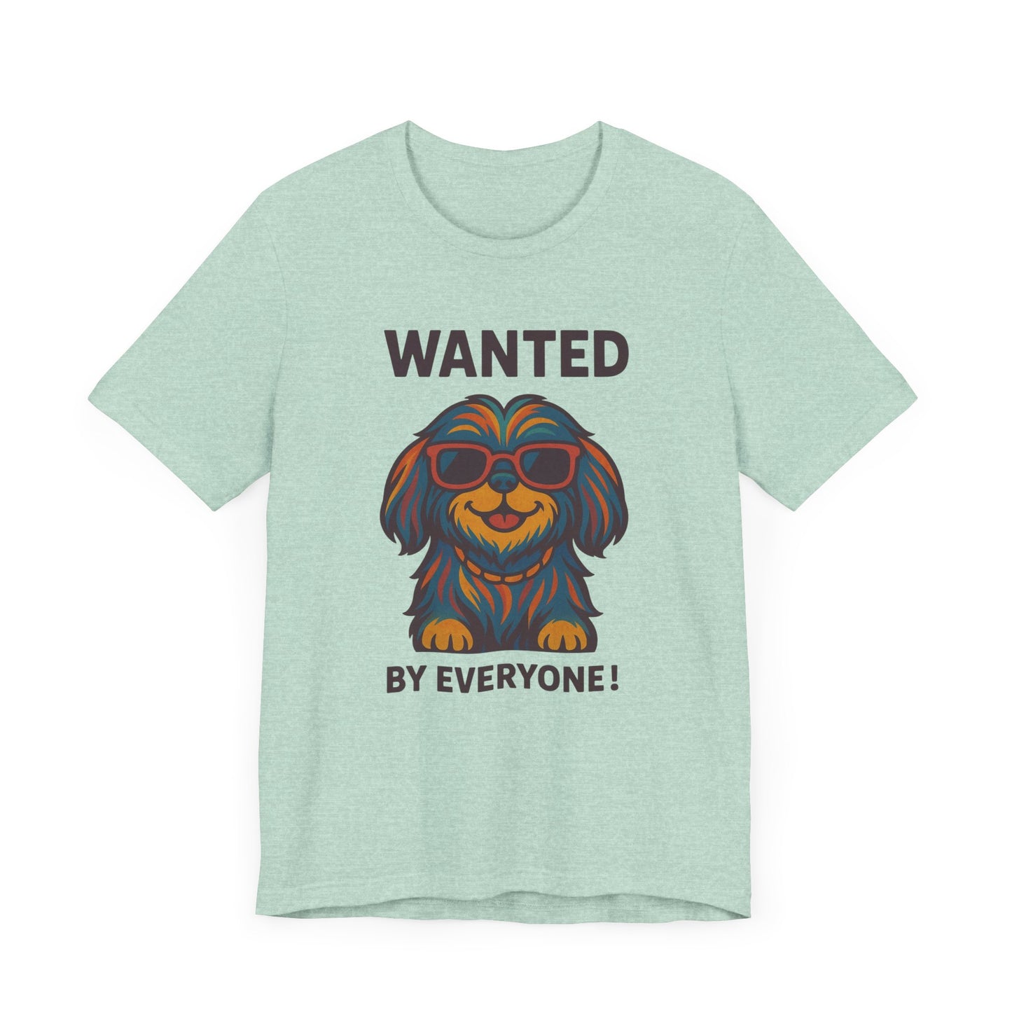 Shitzu Unisex Tee with Multicolored Fur and Sunglasses Design