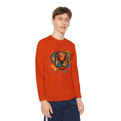 Youth Long Sleeve Tee - Colorful Geometric Dog Design
