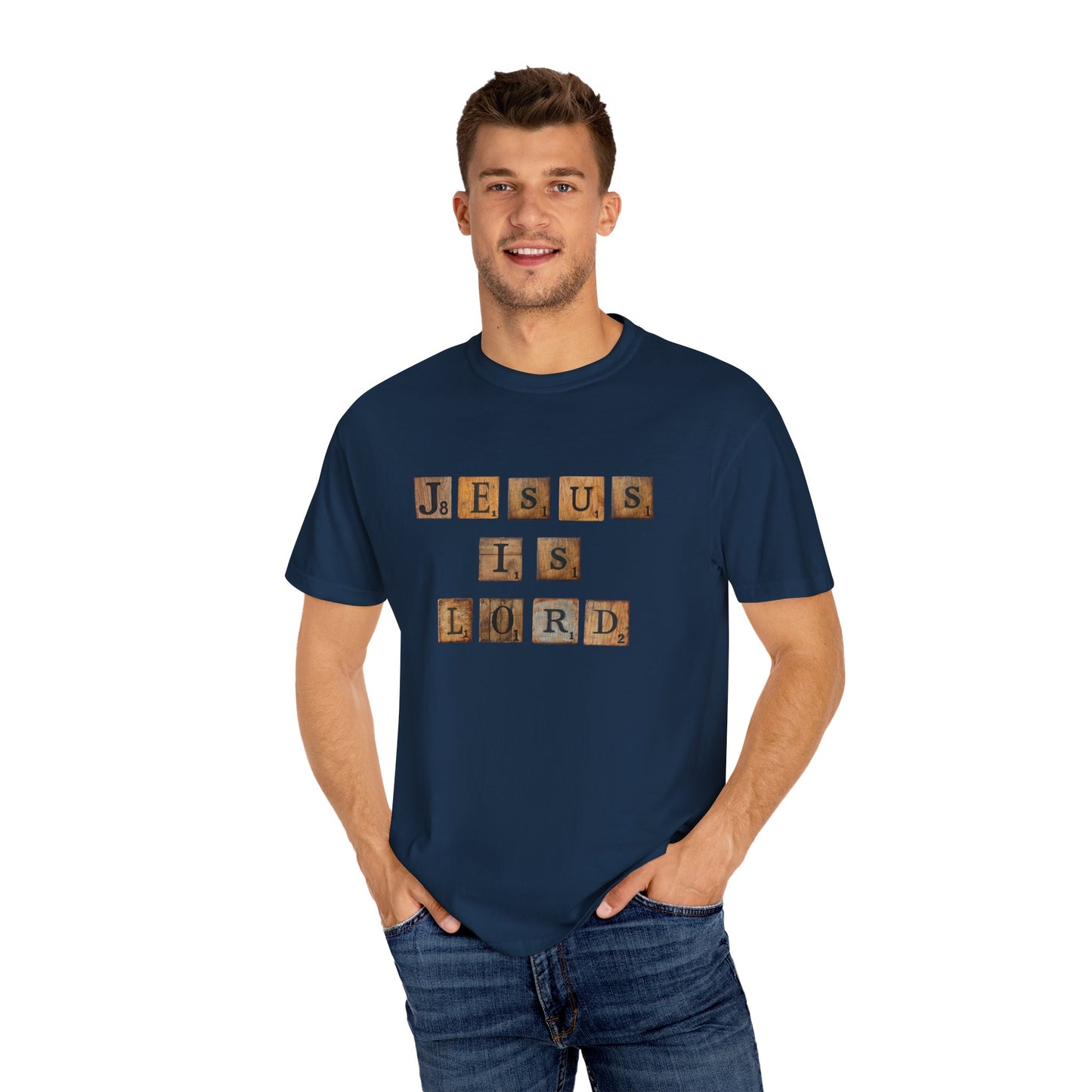 Jesus is Lord Scrabble Tile Unisex Garment-Dyed T-shirt