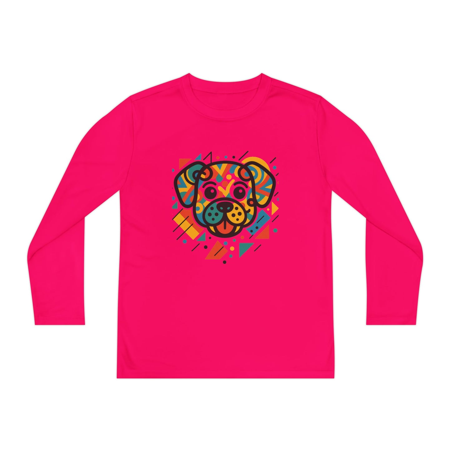 Youth Long Sleeve Tee - Colorful Geometric Dog Design