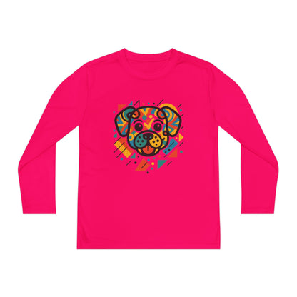 Youth Long Sleeve Tee - Colorful Geometric Dog Design