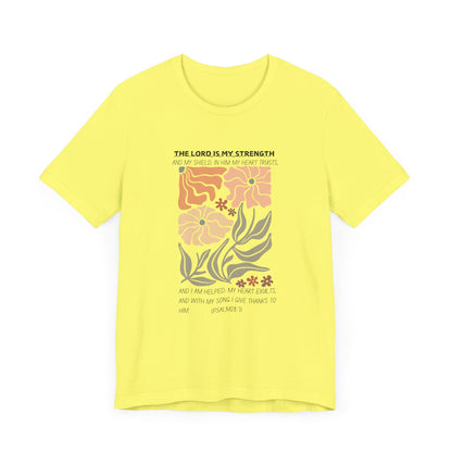 Boho Retro Flower T-shirt with Psalm 28:7