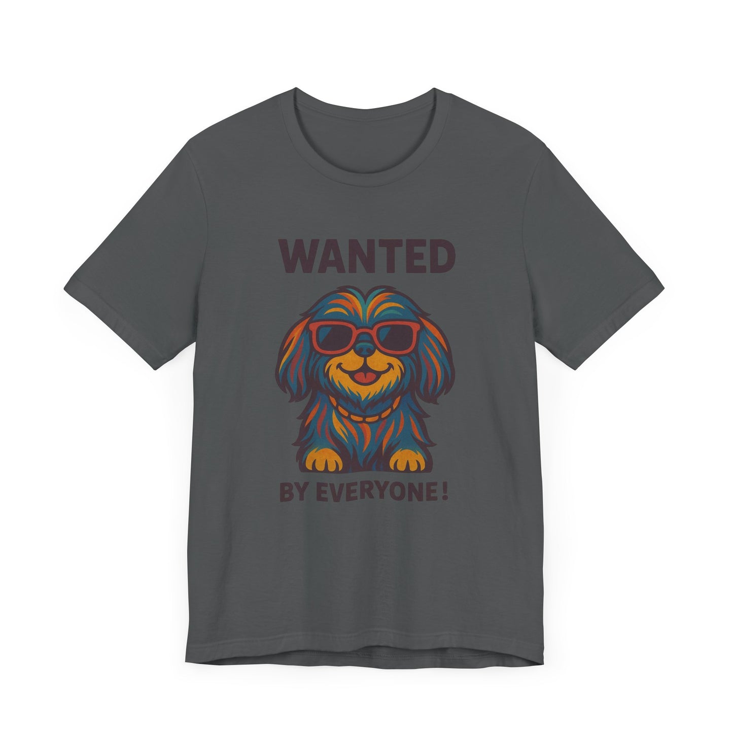 Shitzu Unisex Tee with Multicolored Fur and Sunglasses Design