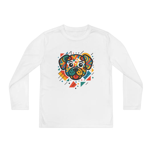 Youth Long Sleeve Tee - Colorful Geometric Dog Design