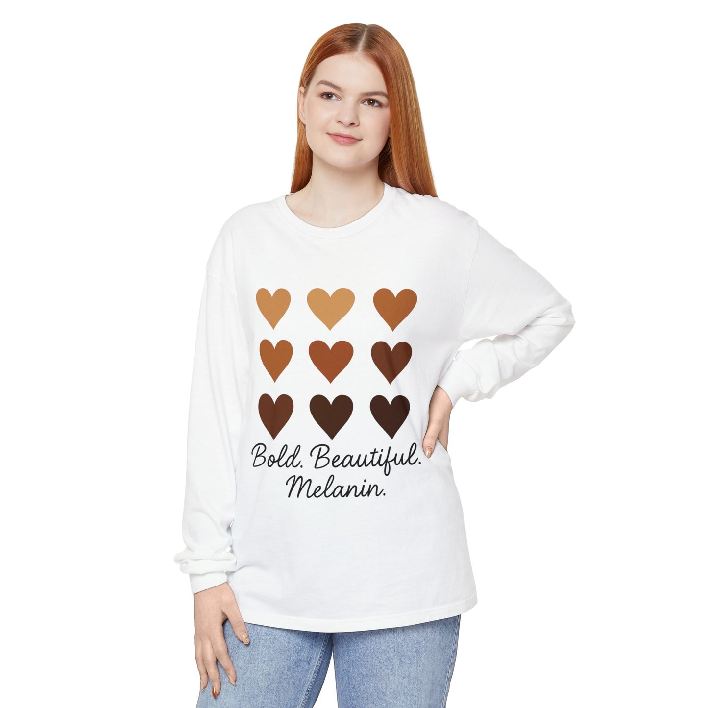 Unisex Long Sleeve T-Shirt - Bold, Beautiful Melanin - Celebrate Diversity, Perfect for Everyday Wear, Gift for Friends and Family